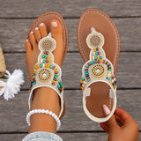 Bohemia Style Flat Heel Sandals for Women Fashion Bead Clip Toe Beach Sandles Woman Plus Size 43 Lightweight Gladiator Sandalias