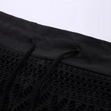Women Solid Black Bikini Bottom Sexy Mesh Wide Leg Swimming Trunks Hollow Out High Waisted Two Piece Separates 2026 Beachwear