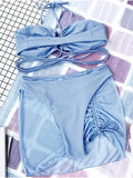3 Pieces Criss Cross Halter Bikini 2026 Women & Beach Skirt Swimwear Female Sexy Swimsuit Beachwear Bathing Swimming Suit