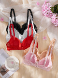 5PCS Fashionable Sexy lingerie set Floral Lace cup surface Design Thin sexy bras Comfortable Unpadded Women's underwear set