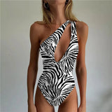 2023 Women One Piece Swimsuit Zebra One Shoulder Female Swimwear Sexy Monokini Hollow Out Beachwear Push Up Bodysuit