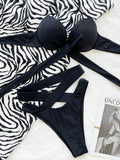 DEKA Sexy Solid Push Up Strapped Bikini Set Tied High Waist Thong Swimsuit Women Swimwear Beach Backless Bathing Suit