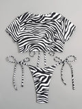 2026 Zebra-stripe Bikinis Women Cross String Swimsuit Swimwear Female Bathers Bathing Swimming Swim Suit Summer Beachwear