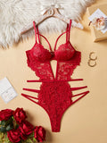 Women Lace Bodysuit Female Underwear Floral Embroidery Heart Shaped Ornament Design Bodycon