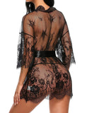 Women Sexy Lingerie Erotic Transparent V-Neck Nightwear Babydoll Robe G-string Costume Kimono Robe Lace Sleepwear Dress