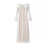Off Shoulder White Lace Party Dress Flare Sleeve Bowknot Party Maxi Dress Sexy Elegant Summer Bodycon Vestidos Embroidery Robe