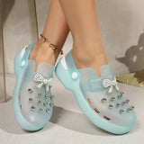 Pearls Bow Decor Platform Mules Sandals Women 2026 Anti Slip Sole Slip On Clogs Shoes Woman Breathable Thick Botom Beach Sandles