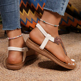 Bohemian Style Flowers Decor Flats Sandals Women Summer 2025 Clip Toe Non Slip Beach Sandalias Mujer Plus Size Slip On Sandles