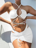 3 Pieces Criss Cross Halter Bikini 2026 Women & Beach Skirt Swimwear Female Sexy Swimsuit Beachwear Bathing Swimming Suit