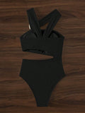 sexy 3D flower skew collar swimsuit one piece bikini hollow waist thong swimwear bodysuits women biquini bathing suits tankini