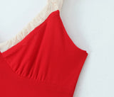 V Neck Spaghetti Strap Red Party Women's Dress Flower Decor Elegant Sleeveless Bodycon Maxi Vestidos 2025 Beach Casual Long Robe