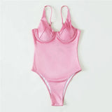 Sexy Pink Push Up Ladies Swimwear One Piece Swimsuit Women 2026 Underwired Bodysuits Bathers High Cut Bathing Swimming Suit Wear
