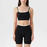 Women's 2-piece Yoga Set Fake Two-Piece Color-Block White Stripe Camisole Running Sports Bra Shorts Yoga Outfit Set
