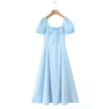 Bowknot Ruffles Light Blue Midi Dress Women's Summer Off Shoulder Short Sleeve Beach Dress Drawstring White A-line Vestidos 2025
