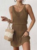 S - XL V Neck Hollow Out Crochet Knitted Tunic Beach Cover Up Cover-ups Beach Dress Mini Beach Wear Beachwear Female Women V7048