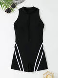 2026 Zipper Swimsuit One Piece Sleeveless Sporty Swimwear Women Sexy Solid Bathers Bathing Swimming Swim Suit Female Beachwear