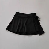Women's sports yoga short skirt, badminton tennis skirt pants with inner pockets and side slit straps