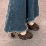Vintage Thick High Women Mary Jane Shoes Banquet Party Buckle Strap Pumps New  Women's Elegant Dress Shoes