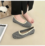 Leopard Color Square Toe Knitted Loafers Women Leisure Flat Shoes Soft Bottom Shallow Ballet Flats Casual Slip on Boat Shoes