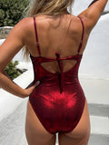 2026 V-neck Hot Stamping Strappy Swimsuit Women One Piece Solid Swimwear Female Sexy Bathers Bathing Swimming Swim Suit Beach