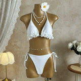 With Skirt Ruffled Frilled Halter Bikini Female Swimsuit Women Swimwear Three-pieces Bikini set Bather Bathing Suit Swim V7788