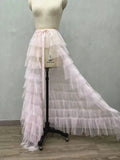 White Ruffled Tiered Tulle Over Wrap Skirts Women Sheer Mesh Summer Maxi Skirt Low Long Beach Tulle Skirt Bridal Detachable FR8E