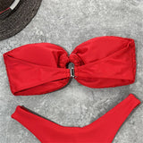Sexy Wrinkled Bandeau Strapless Bikini Women Swimwear Female Swimsuit Two-Pieces Bikini Set Bather Bathing Suit Swim Lady V3367L