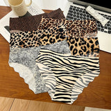 1pcs Seamless Panties Ladies Leopard Print Sexy Underwear Zebra Stripe Briefs Ice Silk Panty Invisible No Trace Solid Underpants