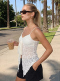 Women’s Spaghetti Strap Tank Tops Summer Sleeveless Tie Split Front Lace Sheer Vest Retro Sexy Corset Streetwear