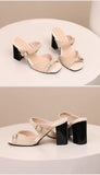 Fashion Leopard Print Square Heel Slippers Summer New Square Toe Metal Buckle Non-slip Wear-resistant Kitten Heel Shoes