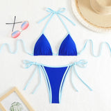Sexy Micro Bikini 2025 Women Pink Blue Contrast Push Up Tie Side Thong Swimsuit Brazilian Beach Bandage Bathing Suit Swimwear