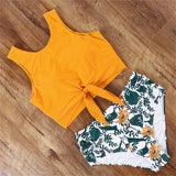 High Waist Bikini Sexy Swimwear Women Striped Leopard Front Tie Push Up Two Piece Swimsuit Beach Bathing Suit Vacation Outfits