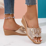 Women Modern Slippers Flat Summer Ladies Shoes Beautiful Diamond Butterfly Outside Beach Slides Square Toe