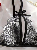 Floral Lace Sexy Lingerie Bow Open Split Cup Intimates Bra And Thongs Sets Crotchless Naughty Porn Sex Outfit Women's Underwear