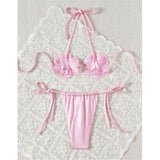 S - XL New Shiny 3D Flowers Halter Bikini Female Swimsuit Women Swimwear Two-Pieces Bikini Set Bather Bathing Suit Swim V7703