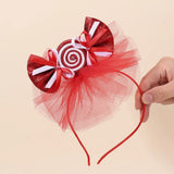 Christmas Sparkle Candy Headband Sweet Tull Mesh Bead Bow Hairbands Cute Candy Hair Hoop For Girls Headwear Hair Accessories