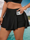 2026 Black High Waist Swimsuit Large Plus Big Size Beach Skirt & Pocket Swimwear Women Solid Bathing Swimming Swim Suit Female