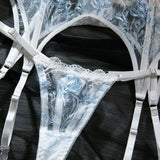 Toucheart Sexy Lingerie Set Lace Patchwork Embroidery Bra Set For Women Perspective Sexy Hanging Neck Underwear Garter Stockings