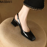 NASBAVI Women's Block Heels Pumps Shoes Elegant Summer Sandals Green Pink Close Toe Slingback Office Wedding Dress Shoes Female