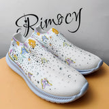 2025 Fashion Crystal Platform Sneakers Women Plus Size Slip On Flowers Printed Flats Woman Breathable Soft Sole Wakling Shoes