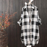 Long Sleeve Lapel Oversized Shirts Women Shirt Plaid Print Irregular Hem Single-breasted Soft Breathable Lady Long Top