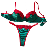 Christmas customized style,Sexy underwear set in green and red, featuring a thong style.Christmas Carnivals Sexy Bra ZA825175