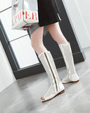 NASBAVI Fashion Women Flats Knee High Summer Boots Peep Toe Square Heels Fretwork Party Shoes Retro Rome Sexy Ladies Footwear