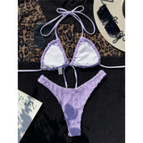 Wrinkled Wrap Around Halter Brazilian Bikini Female Swimsuit Women Swimwear Two-Pieces Bikini Set Bather Bathing Suit Swim V4672