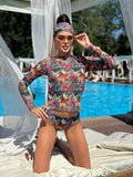 2026 Women's Retro Print Scoop Neck Padded Long Sleeve One Piece Swimsuits High Cut Bathing Suits Swimwear Bodysuit Купальник