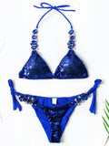 Shiny Sequins Rhinestone Diamond Bikini Women Swimsuit Female Swimwear Two Pieces Bikini Set Halter Bather Bathing Suit Swim