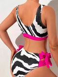 Sexy Black Zebra Print Bow Patchwork Bikini Set 2026 Women Push Up High Waist Swimsuit Beach Bathing Suit Two Piece Swimwear