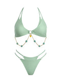 Sexy Halter Neck Chain Accents Bikini Women Swimwear Fashion Lady Double Strap Detail Biquini Swimsuit Mujer Beach Bathing Suit
