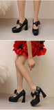 Plus Size Women's Bow Mary Janes Platform Chunky Heels Ankle Strap High Heel Pumps Sweet Lolita Party Dress Shoes