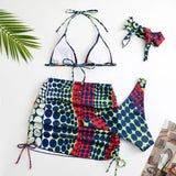 4 Pieces Random Dot Print Tie Side Halter Bikinis Swimsuit & Beach Skirt Sexy Swimwear Women 2026 Bathing Swimming Suit Female